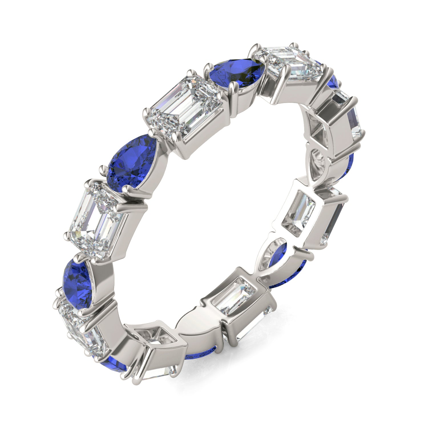 1 5/8 CTW Emerald Caydia® Lab Grown Diamond Alternating Stones Eternity Ring featuring Created Sapphire