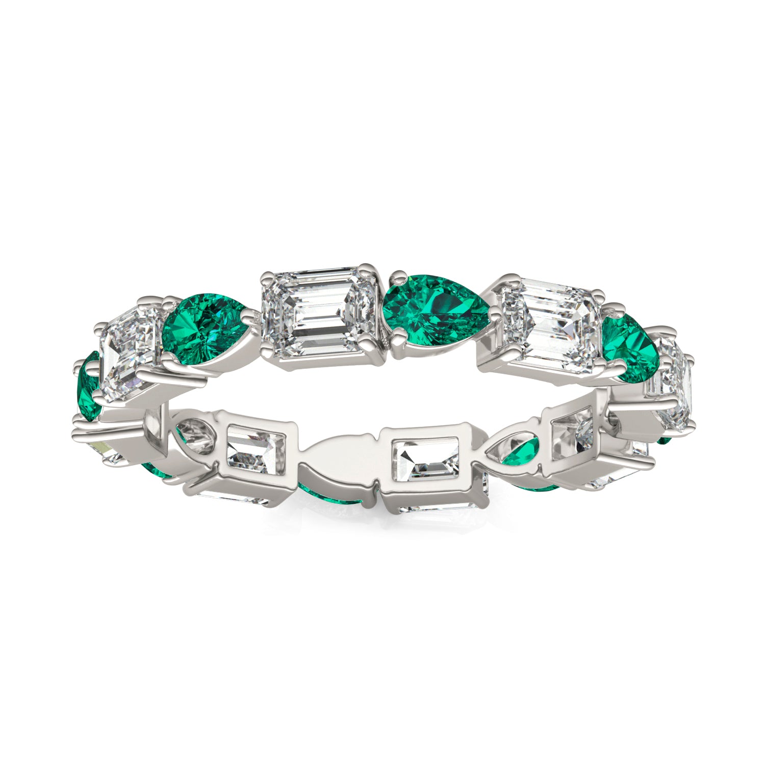 1 5/8 CTW Emerald Caydia® Lab Grown Diamond Alternating Stones Eternity Ring featuring Created Emerald
