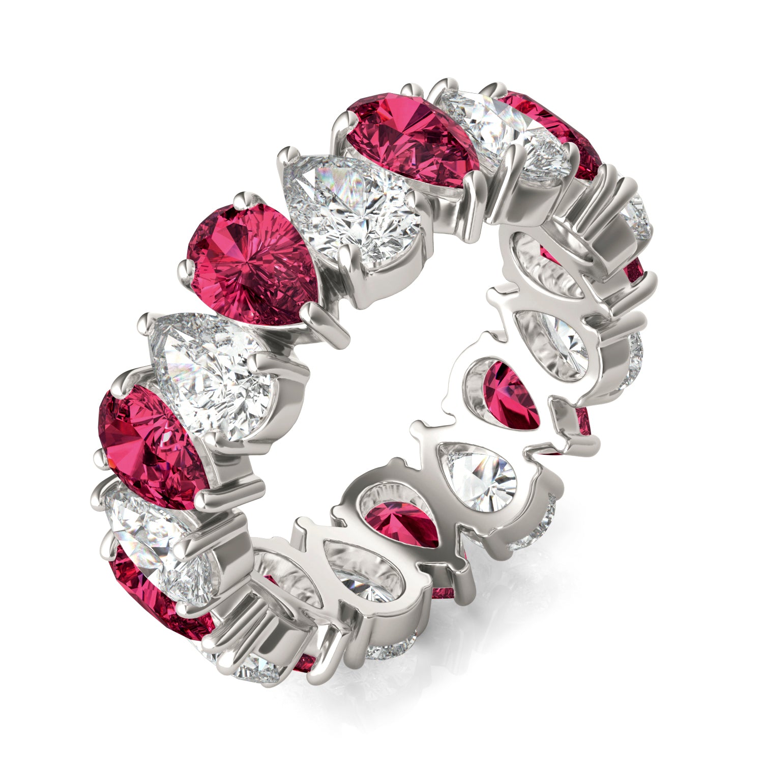 3 CTW Pear Caydia® Lab Grown Diamond Couture Alternating Eternity Ring featuring Created Ruby