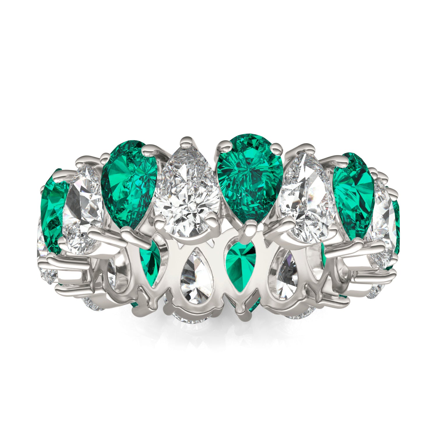 3 CTW Pear Caydia® Lab Grown Diamond Couture Alternating Eternity Ring featuring Created Emerald