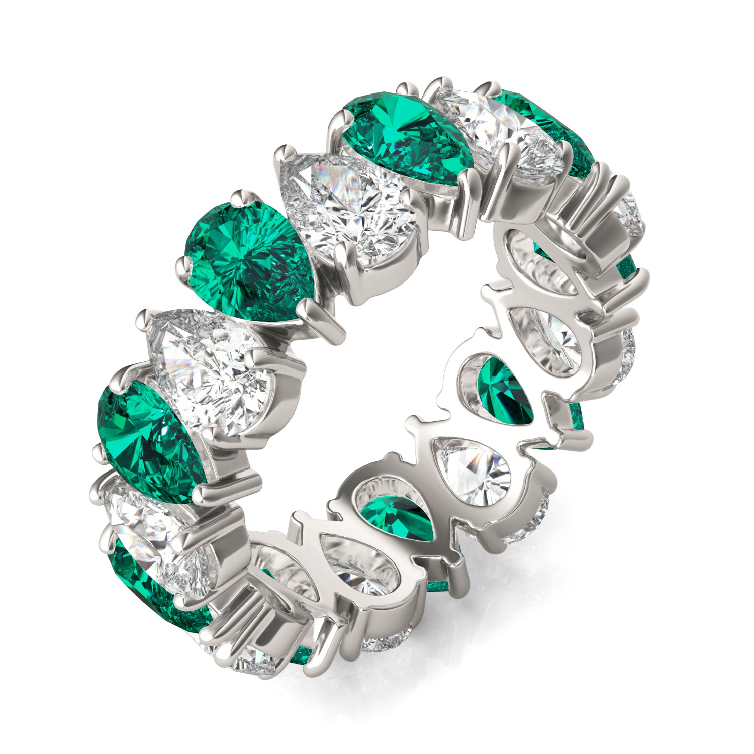 3 CTW Pear Caydia® Lab Grown Diamond Couture Alternating Eternity Ring featuring Created Emerald
