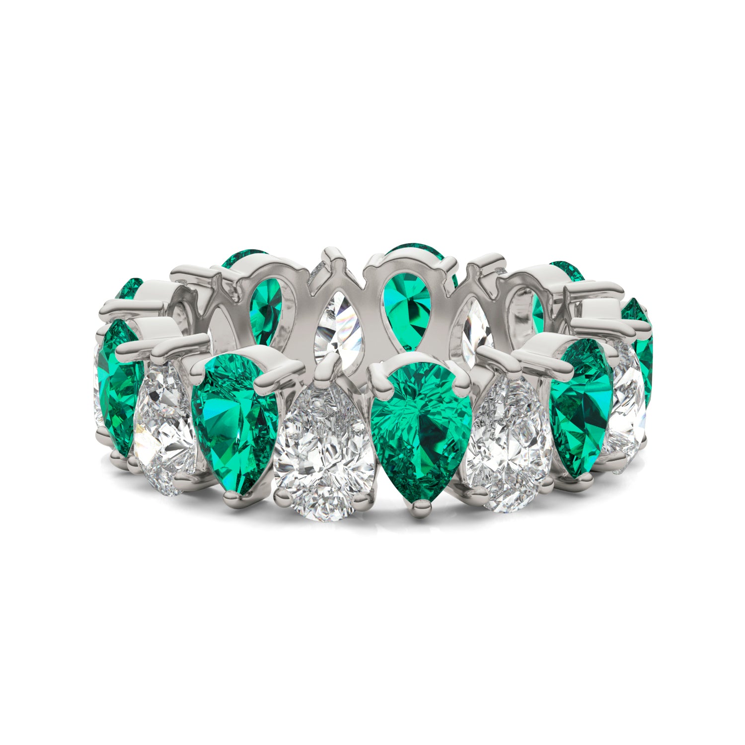 3 CTW Pear Caydia® Lab Grown Diamond Couture Alternating Eternity Ring featuring Created Emerald