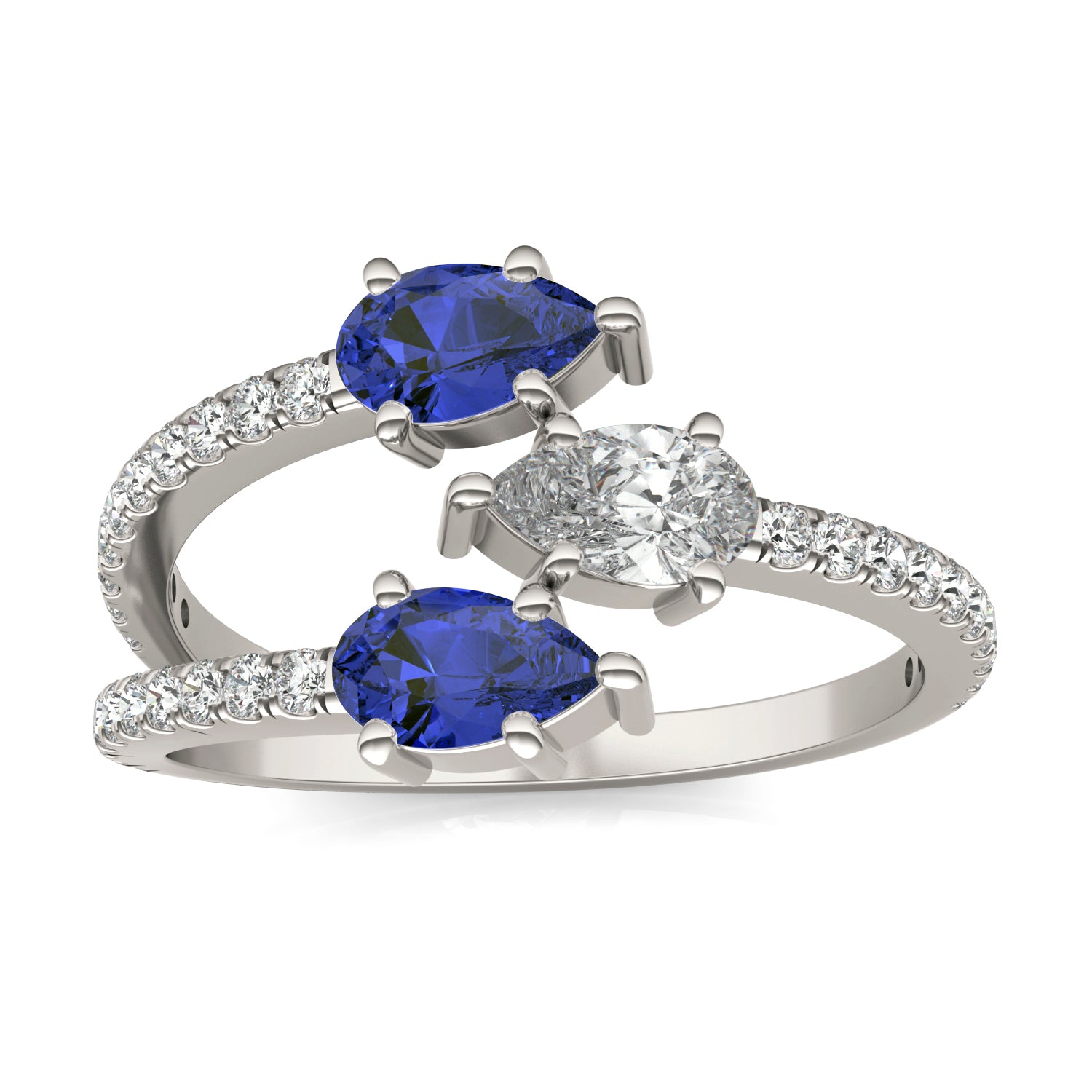 3/4 CTW Pear Caydia® Lab Grown Diamond Three Stone Fashion Ring featuring Created Sapphire