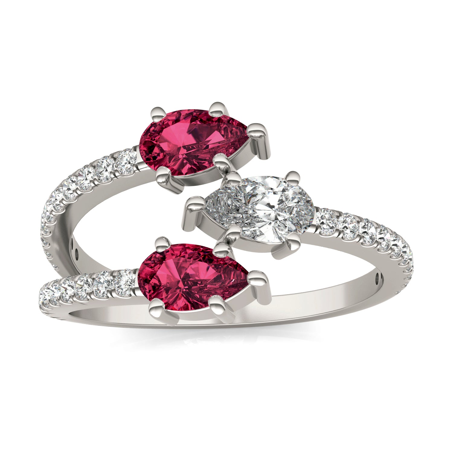 3/4 CTW Pear Caydia® Lab Grown Diamond Three Stone Fashion Ring featuring Created Ruby