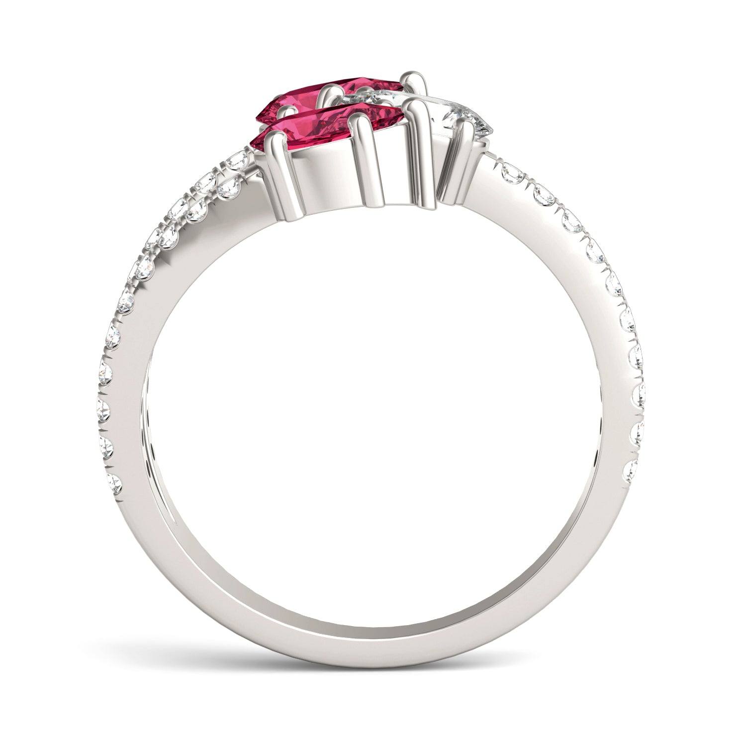 3/4 CTW Pear Caydia® Lab Grown Diamond Three Stone Fashion Ring featuring Created Ruby