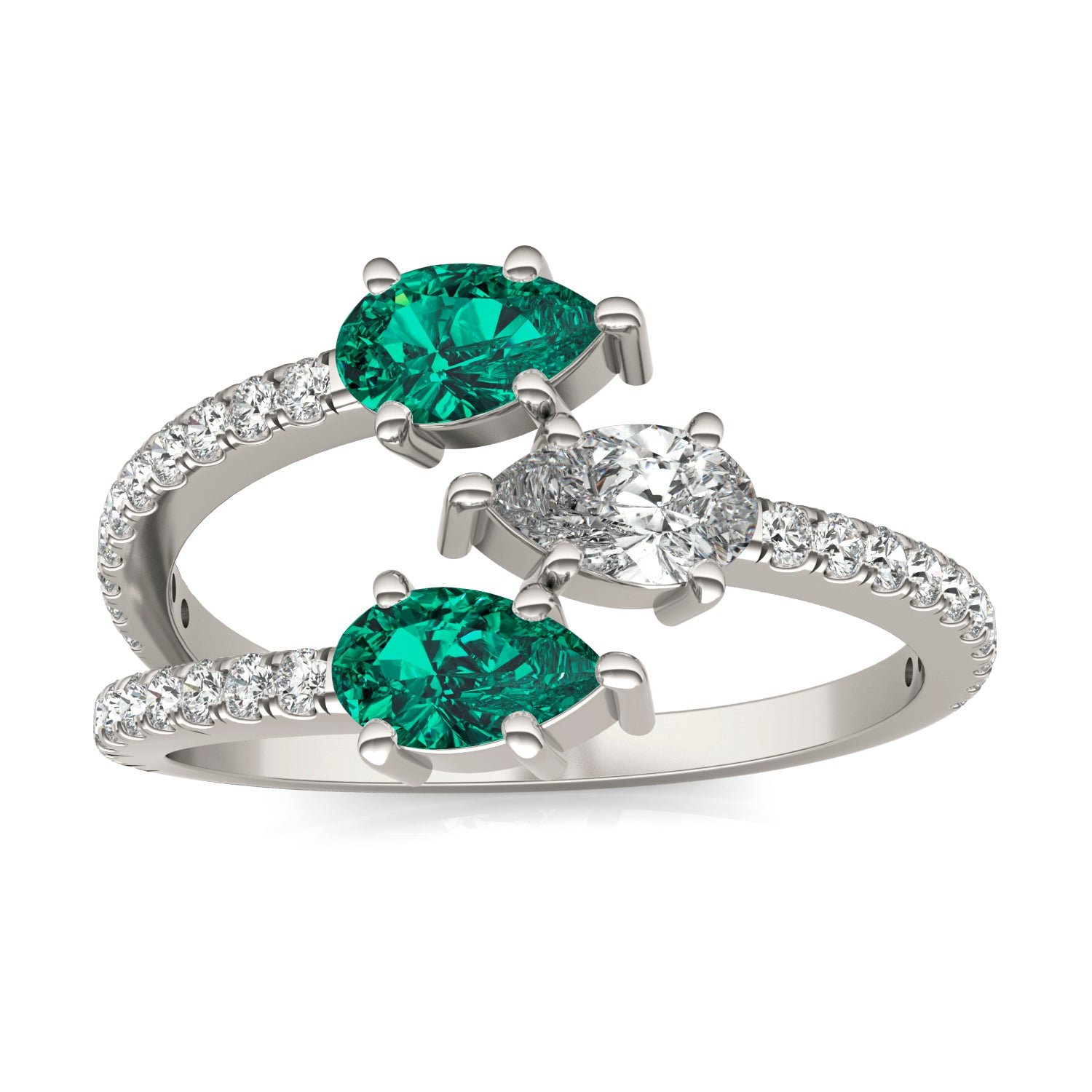 3/4 CTW Pear Caydia® Lab Grown Diamond Three Stone Fashion Ring featuring Created Emerald