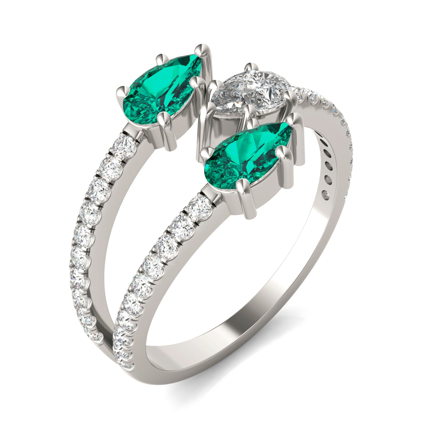 3/4 CTW Pear Caydia® Lab Grown Diamond Three Stone Fashion Ring featuring Created Emerald