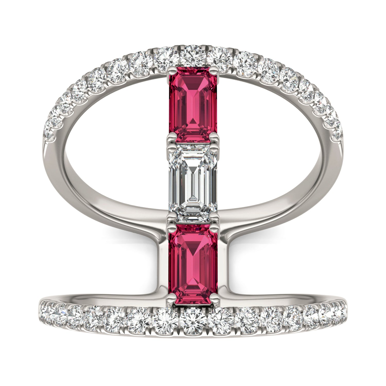 7/8 CTW Emerald Caydia® Lab Grown Diamond Couture Geometric Fashion Ring featuring Created Ruby