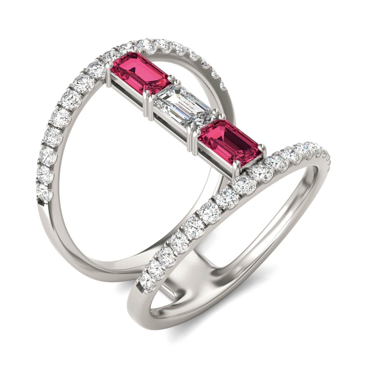 7/8 CTW Emerald Caydia® Lab Grown Diamond Couture Geometric Fashion Ring featuring Created Ruby