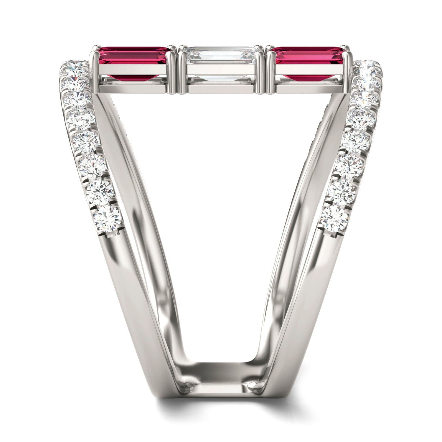 7/8 CTW Emerald Caydia® Lab Grown Diamond Couture Geometric Fashion Ring featuring Created Ruby