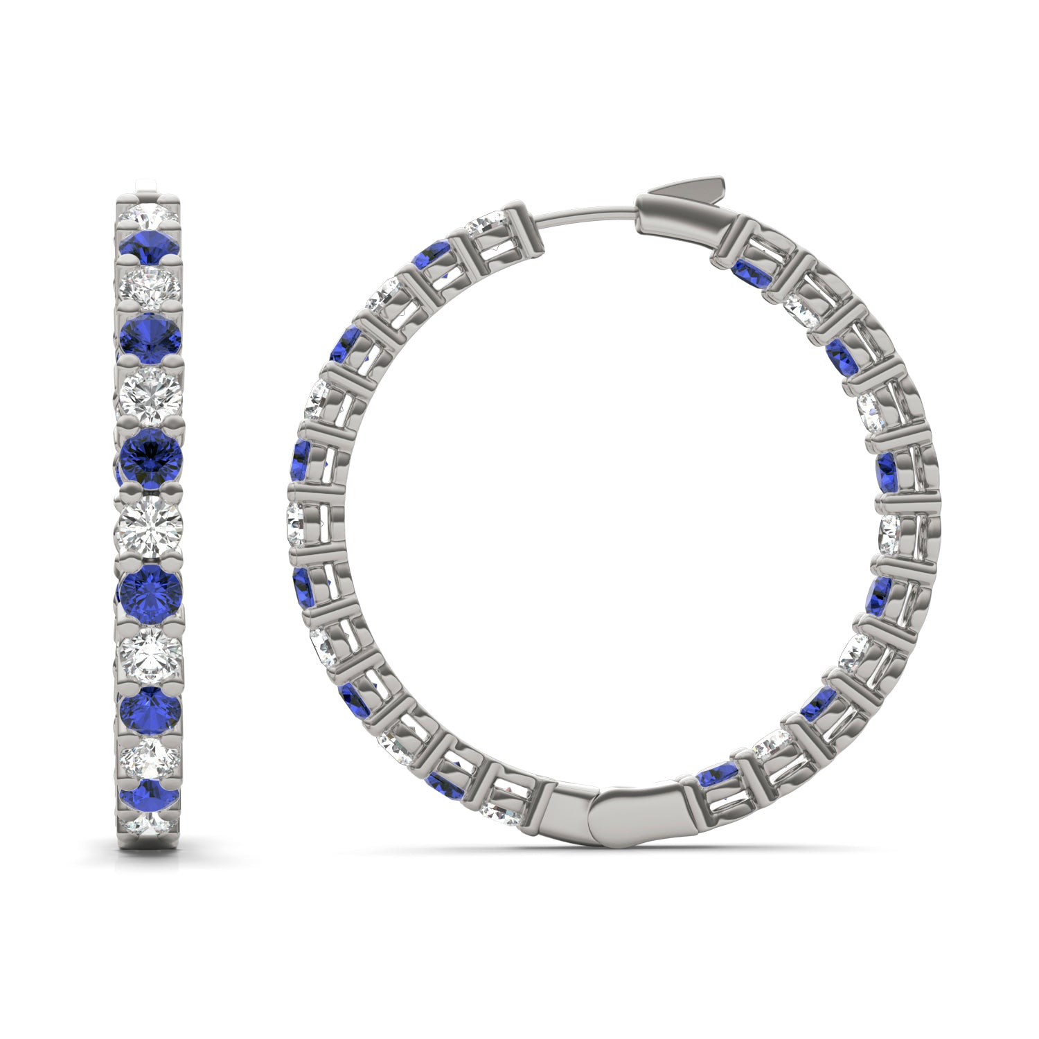 4 1/15 CTW Round Caydia® Lab Grown Diamond Couture Classic Inside Out Hoop Earrings featuring Created Sapphire