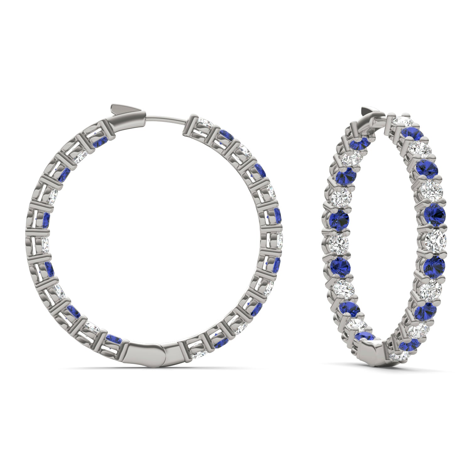 4 1/15 CTW Round Caydia® Lab Grown Diamond Couture Classic Inside Out Hoop Earrings featuring Created Sapphire