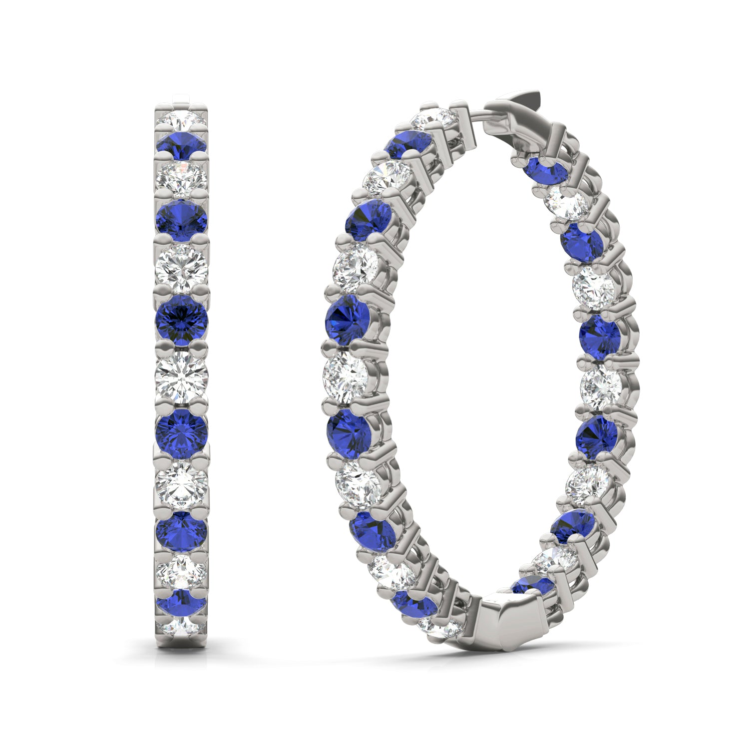 4 1/15 CTW Round Caydia® Lab Grown Diamond Couture Classic Inside Out Hoop Earrings featuring Created Sapphire