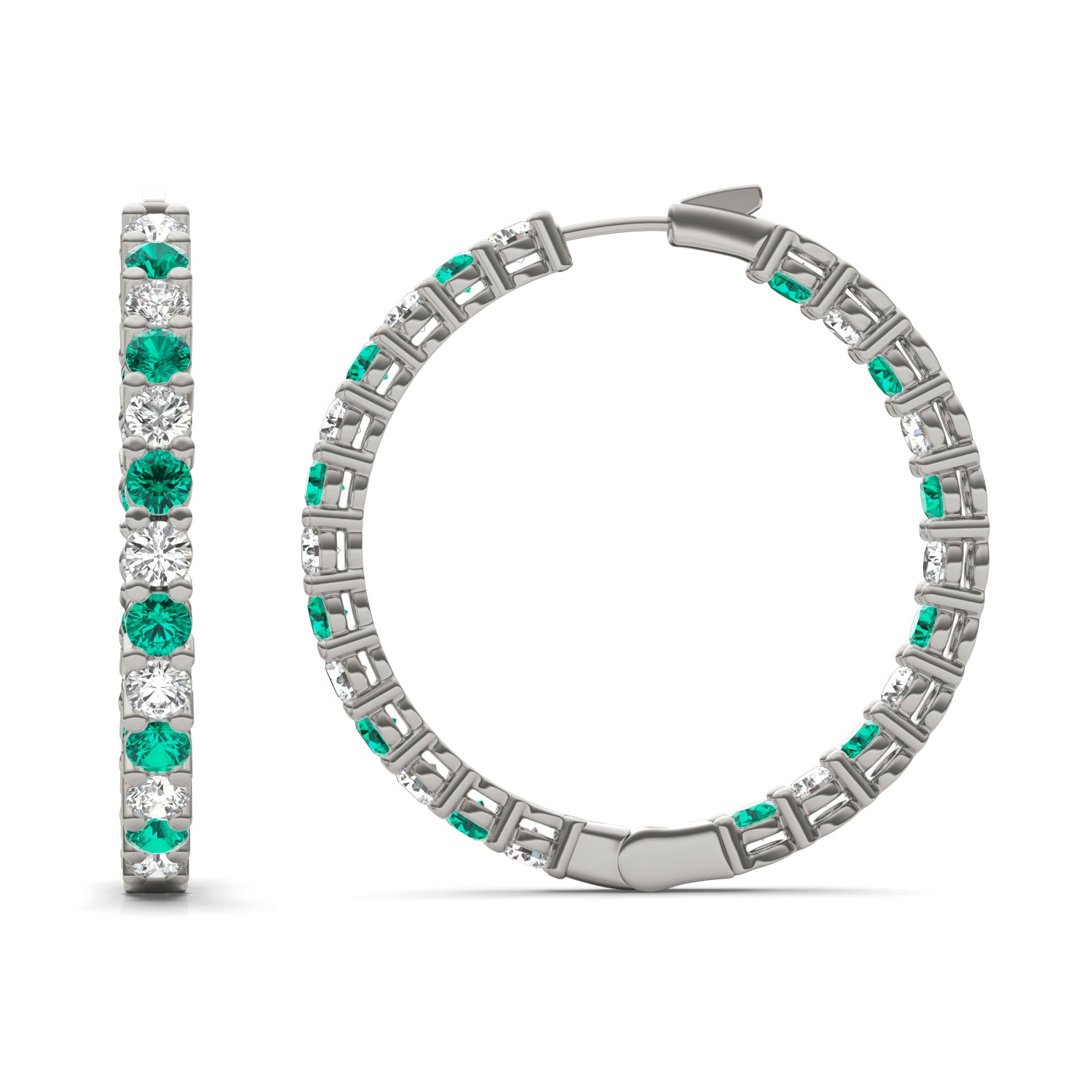 4 1/15 CTW Round Caydia® Lab Grown Diamond Couture Classic Inside Out Hoop Earrings featuring Created Emerald