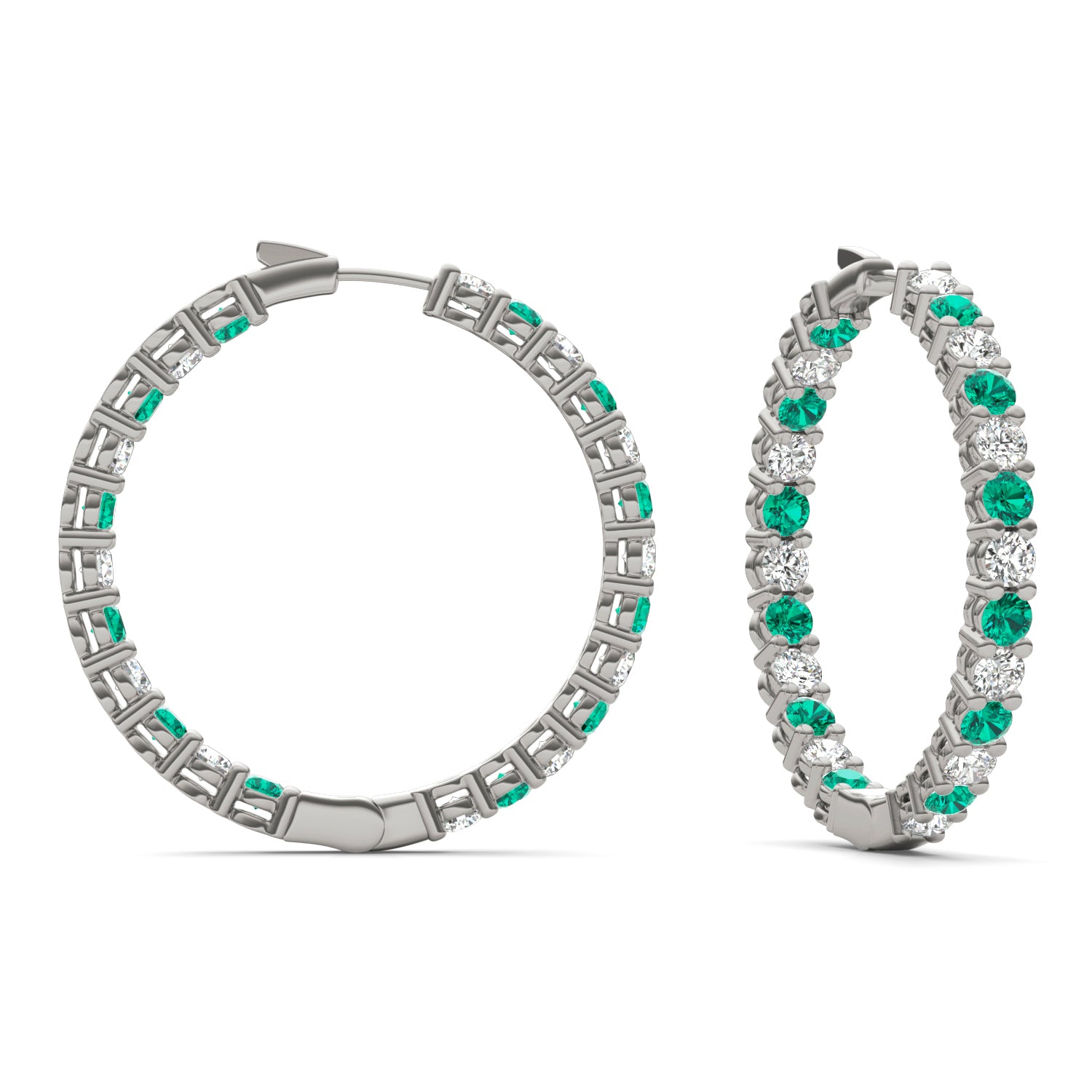 4 1/15 CTW Round Caydia® Lab Grown Diamond Couture Classic Inside Out Hoop Earrings featuring Created Emerald