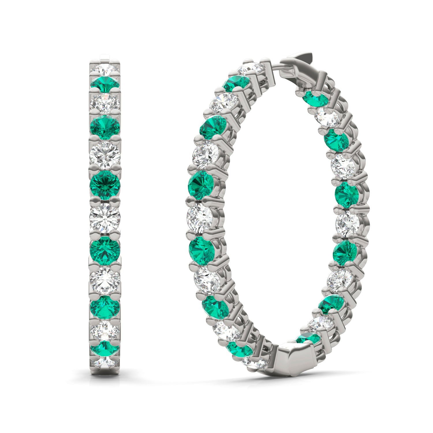 4 1/15 CTW Round Caydia® Lab Grown Diamond Couture Classic Inside Out Hoop Earrings featuring Created Emerald