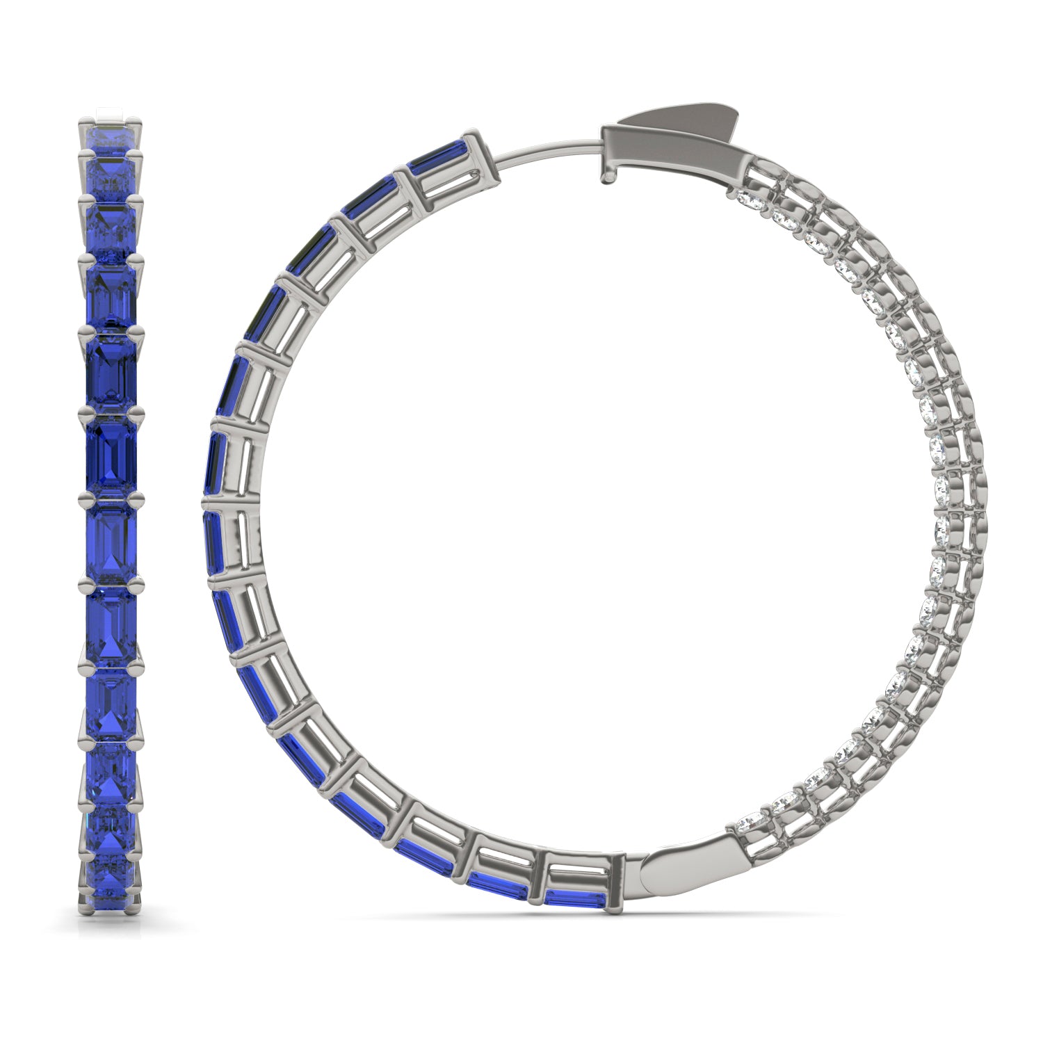 2 2/5 CTW Round Caydia® Lab Grown Diamond Couture Multi Stone Inside Out Hoop Earrings featuring Created Sapphire