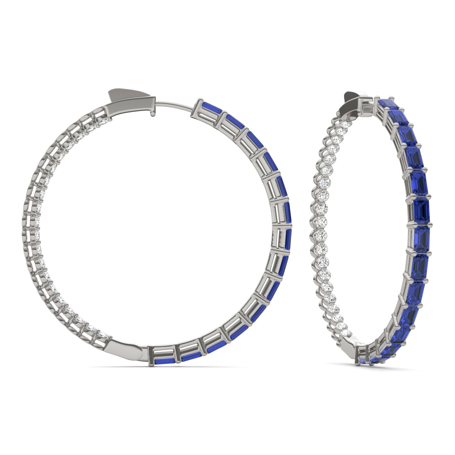 2 2/5 CTW Round Caydia® Lab Grown Diamond Couture Multi Stone Inside Out Hoop Earrings featuring Created Sapphire
