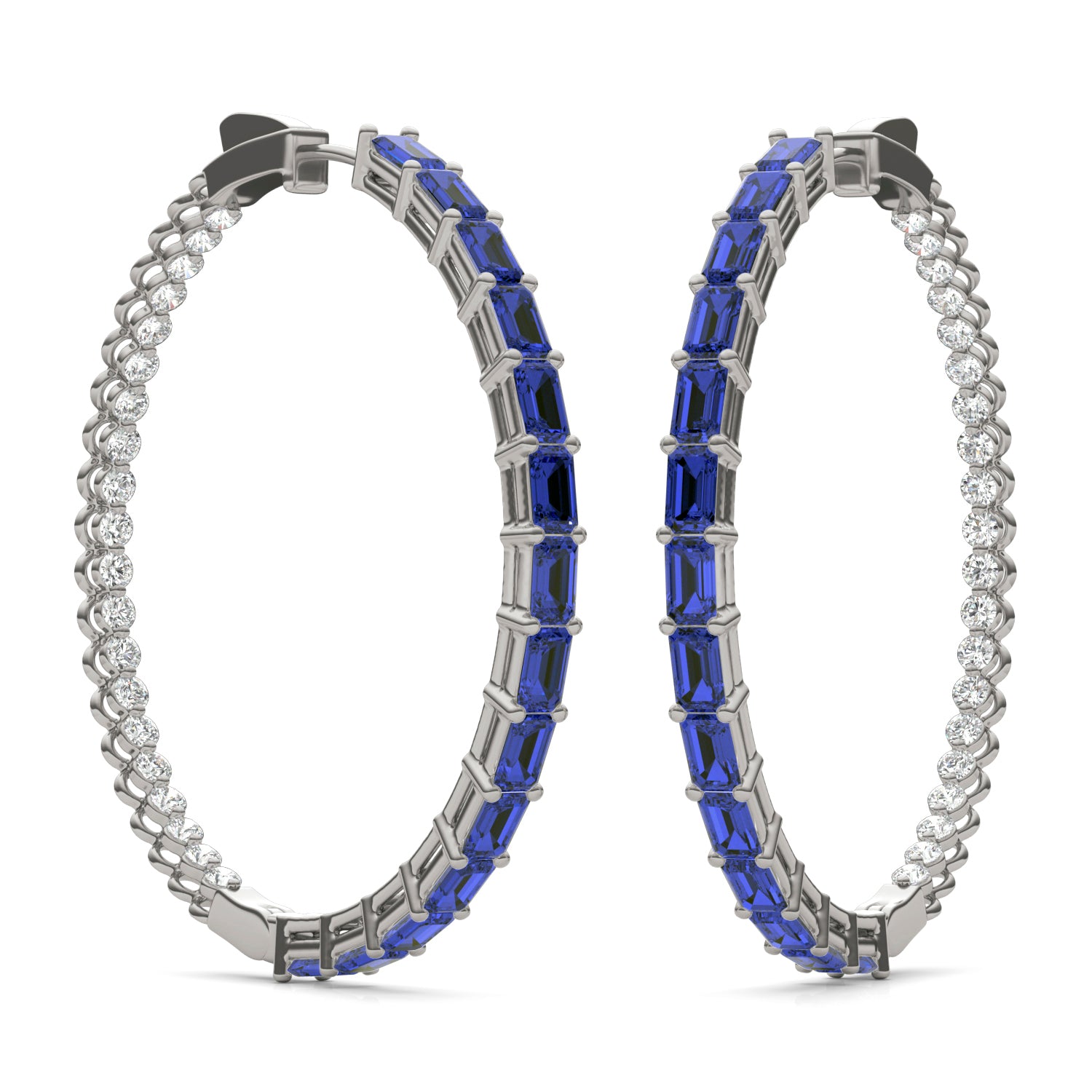 2 2/5 CTW Round Caydia® Lab Grown Diamond Couture Multi Stone Inside Out Hoop Earrings featuring Created Sapphire
