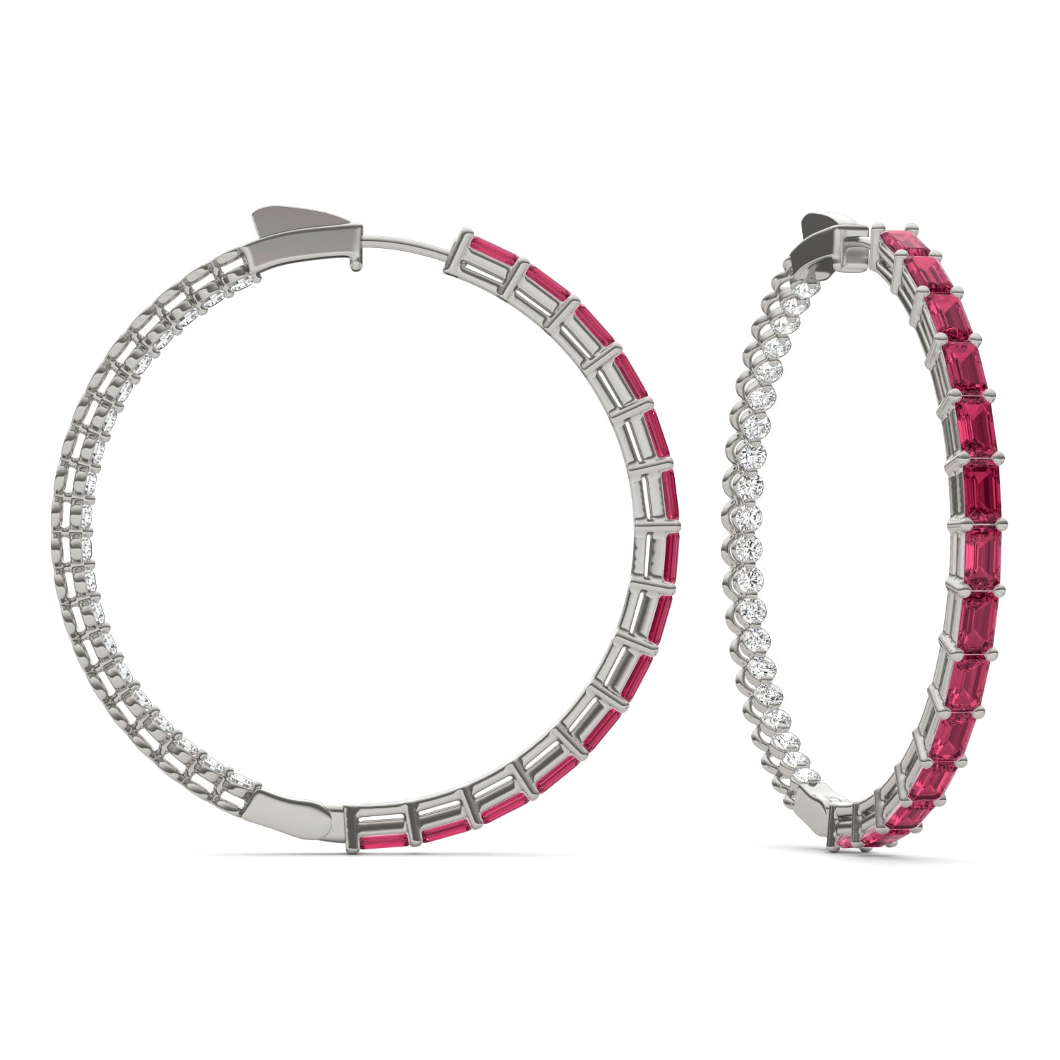 2 2/5 CTW Round Caydia® Lab Grown Diamond Couture Multi Stone Inside Out Hoop Earrings featuring Created Ruby