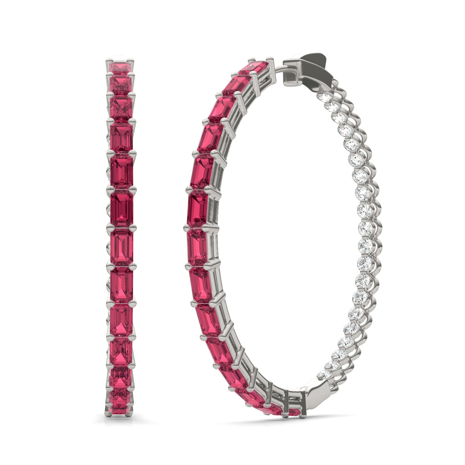 2 2/5 CTW Round Caydia® Lab Grown Diamond Couture Multi Stone Inside Out Hoop Earrings featuring Created Ruby