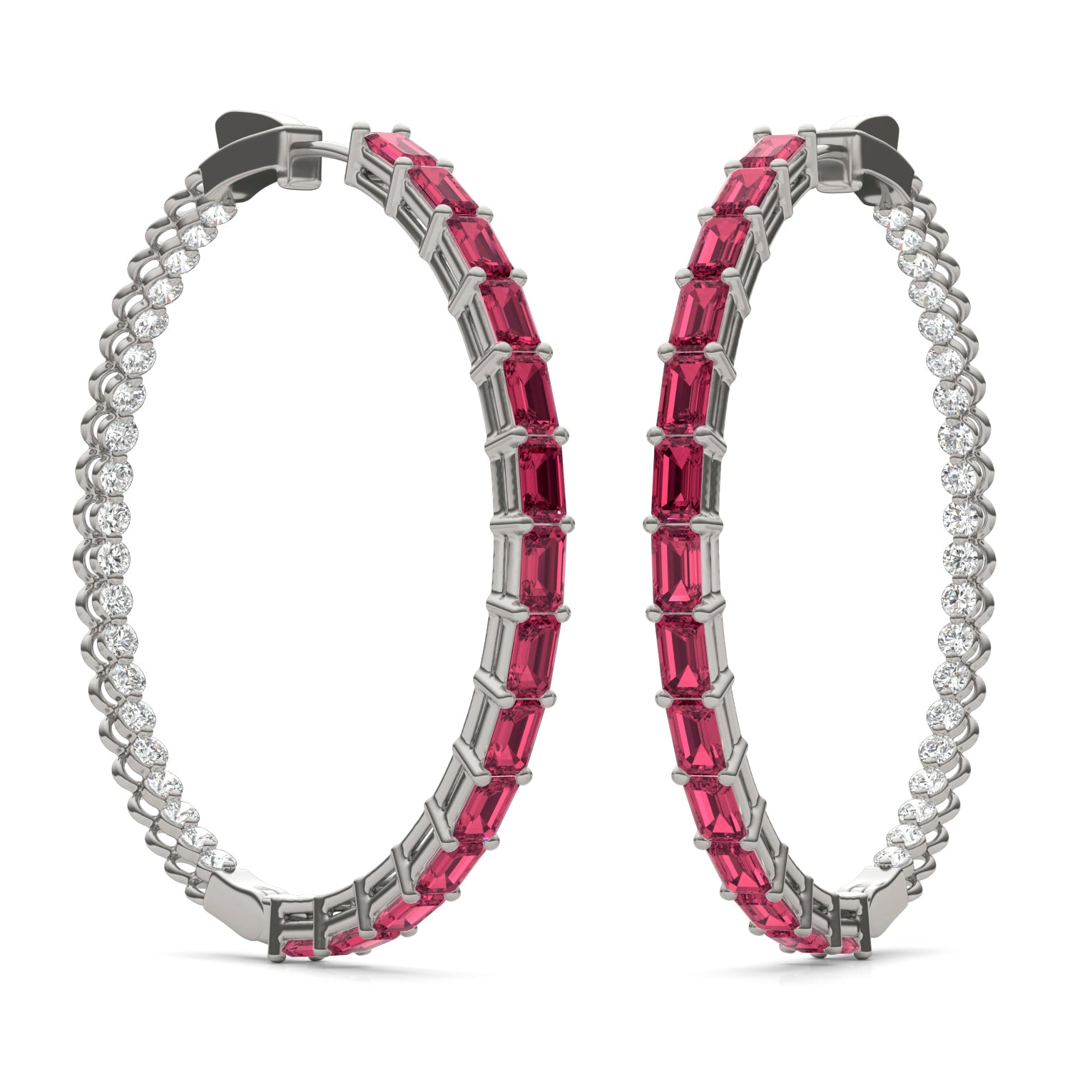 2 2/5 CTW Round Caydia® Lab Grown Diamond Couture Multi Stone Inside Out Hoop Earrings featuring Created Ruby
