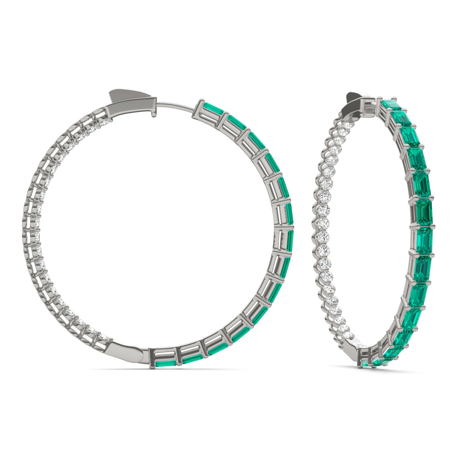 2 2/5 CTW Round Caydia® Lab Grown Diamond Couture Multi Stone Inside Out Hoop Earrings featuring Created Emerald