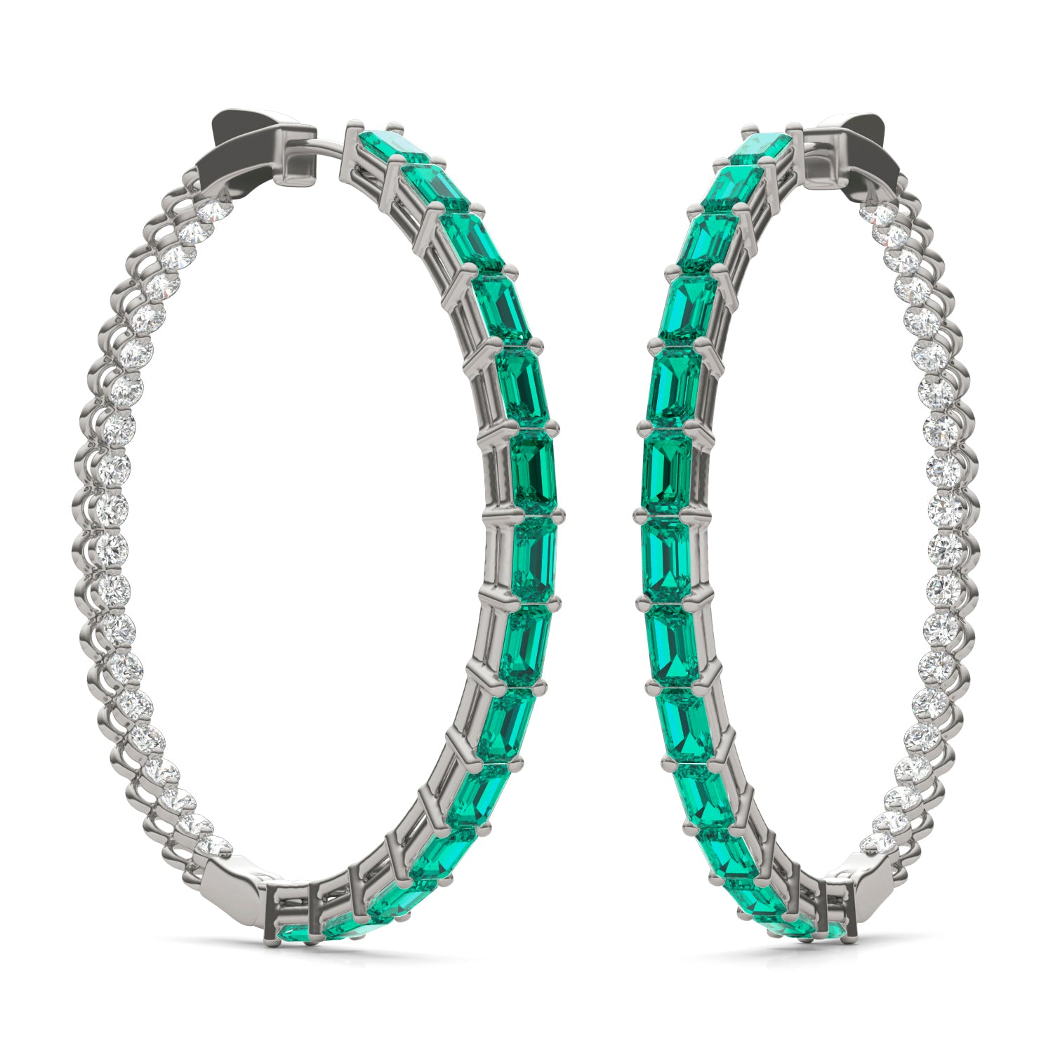 2 2/5 CTW Round Caydia® Lab Grown Diamond Couture Multi Stone Inside Out Hoop Earrings featuring Created Emerald