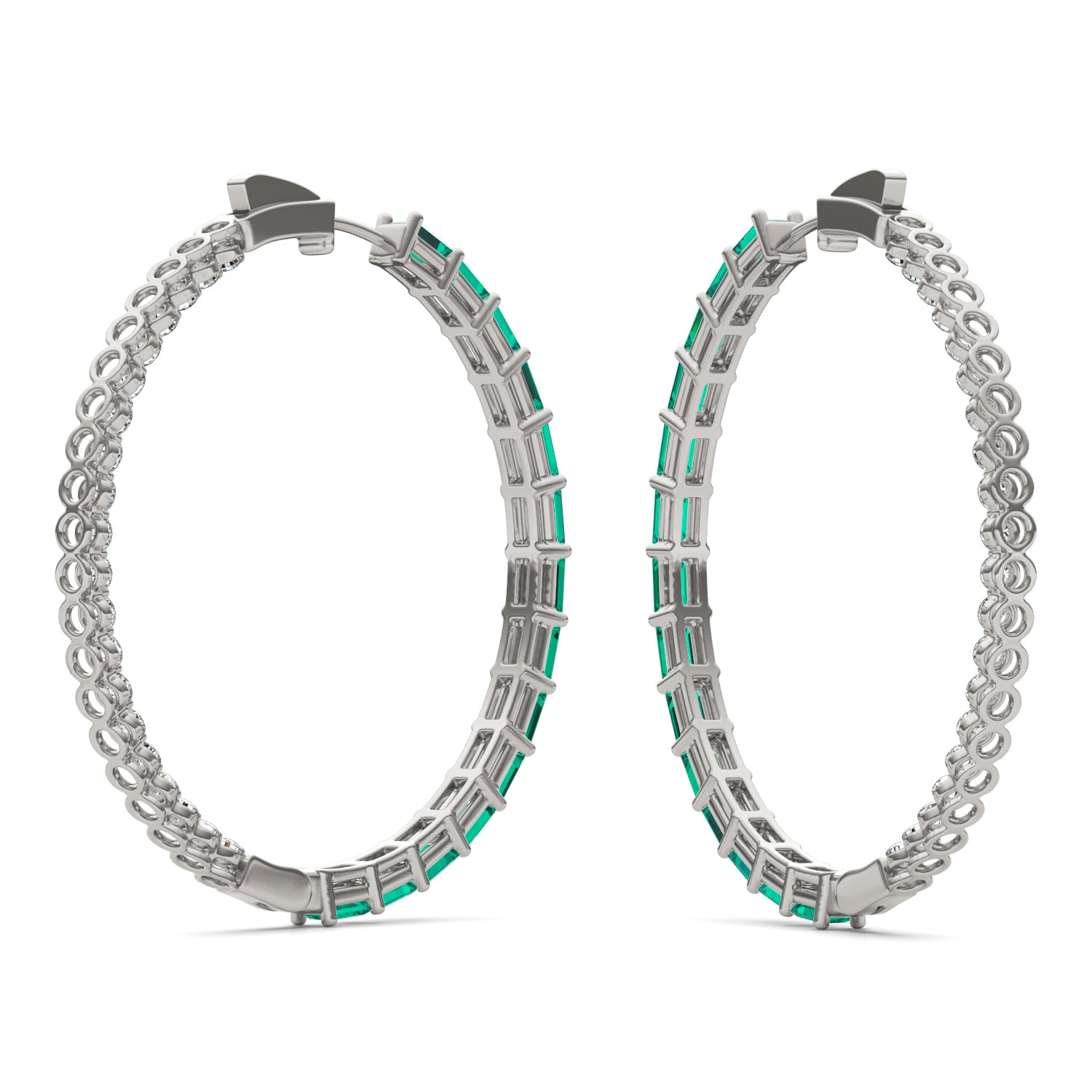 2 2/5 CTW Round Caydia® Lab Grown Diamond Couture Multi Stone Inside Out Hoop Earrings featuring Created Emerald