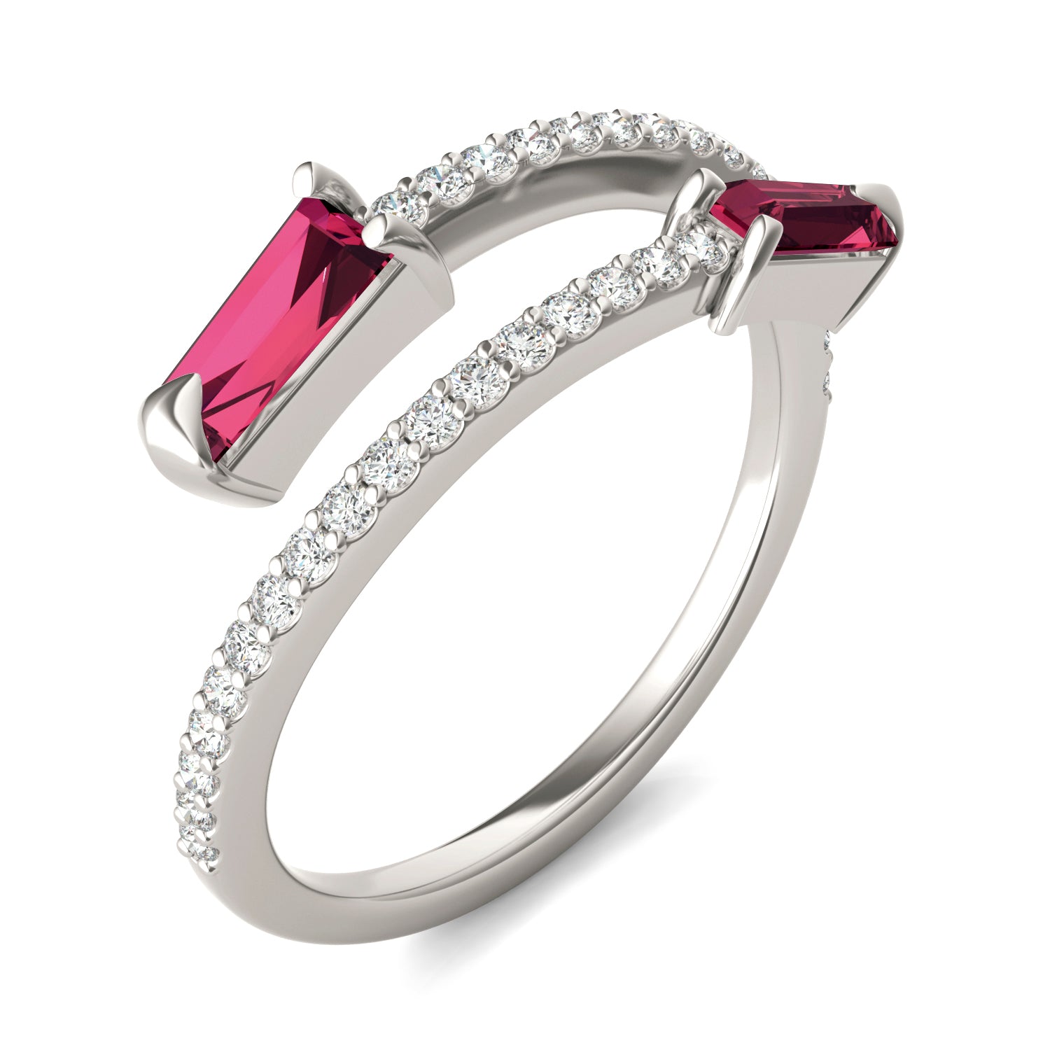 1/4 CTW Round Caydia® Lab Grown Diamond Crossover Fashion Ring featuring Created Ruby