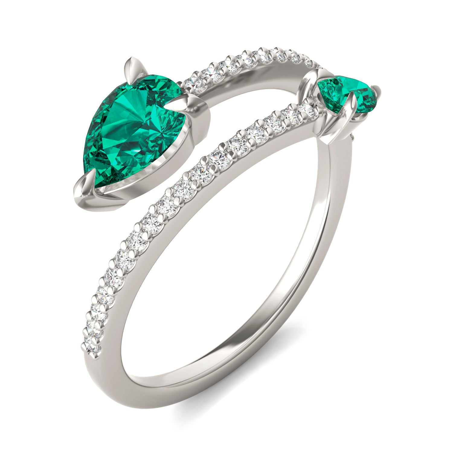 1/5 CTW Round Caydia® Lab Grown Diamond Crossover Fashion Ring featuring Created Emerald