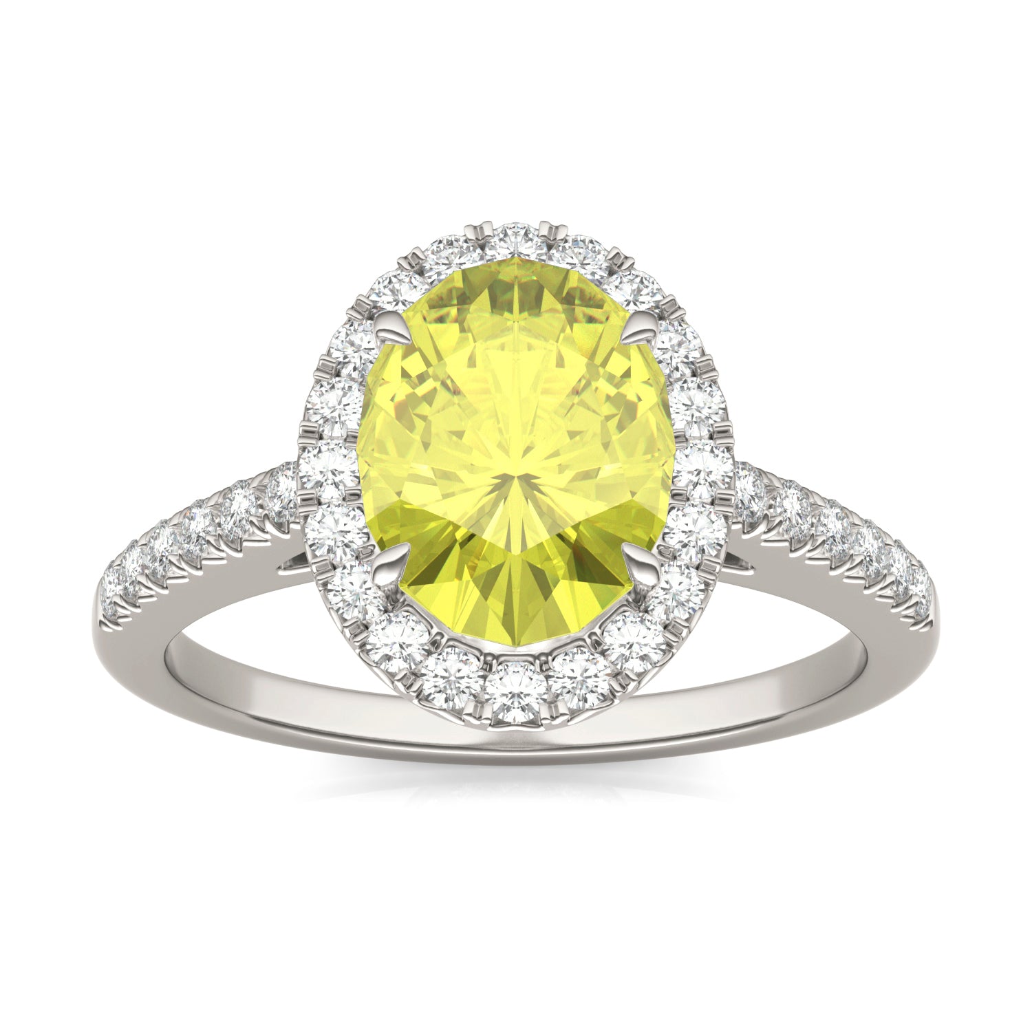 2.38 CTW DEW Oval Forever One™ Yellow Halo Accented Ring