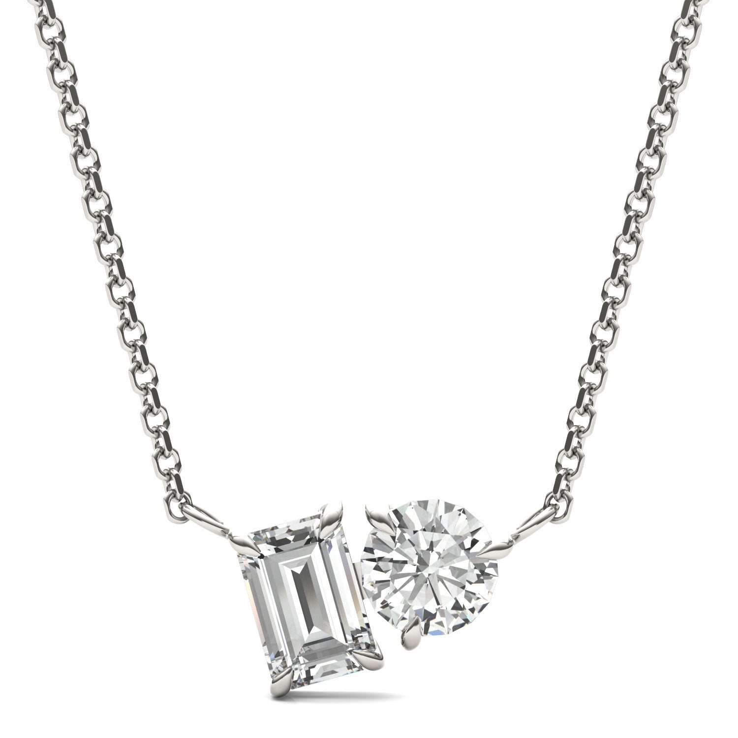 1.08 CTW DEW Emerald Forever One™ Moissanite Toi et Moi Necklace