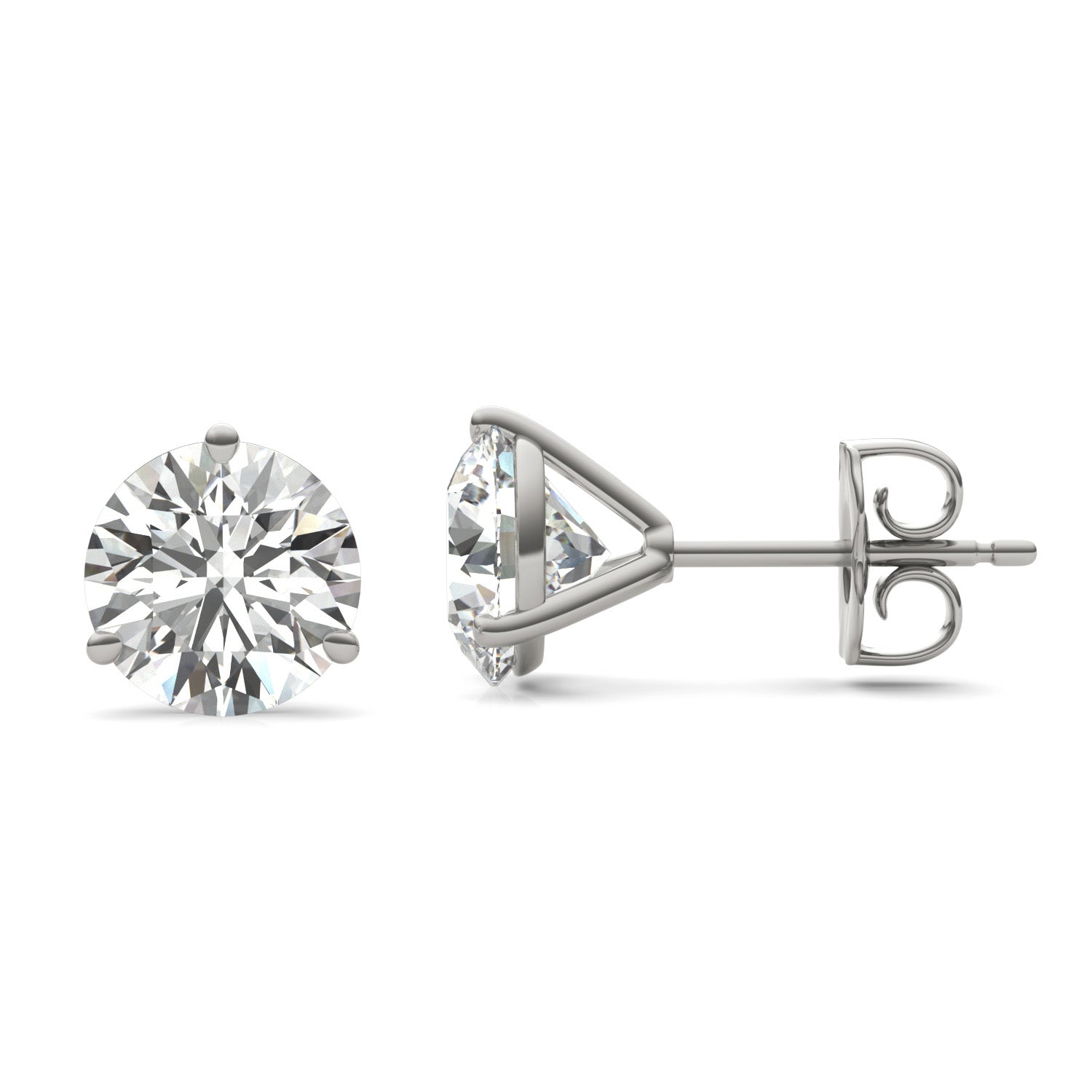 3 CTW Round Caydia® Lab Grown Diamond Three Prong Martini Solitaire Stud Earrings