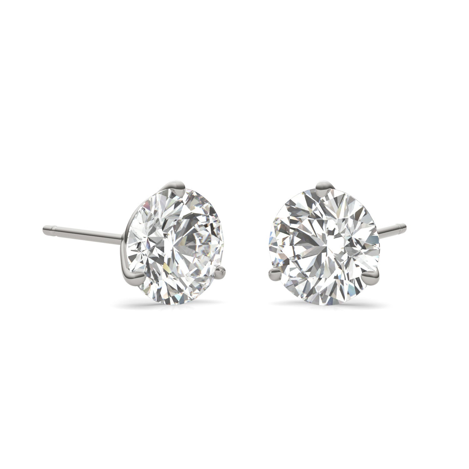 3 CTW Round Caydia® Lab Grown Diamond Three Prong Martini Solitaire Stud Earrings