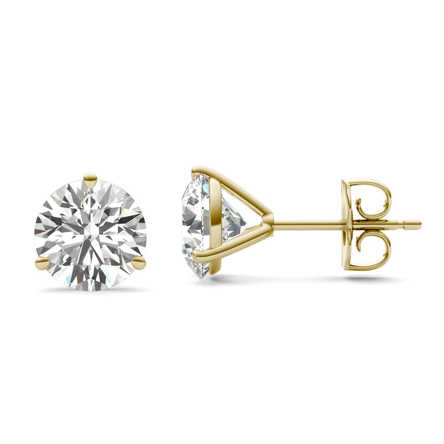 3 CTW Round Caydia® Lab Grown Diamond Three Prong Martini Solitaire Stud Earrings