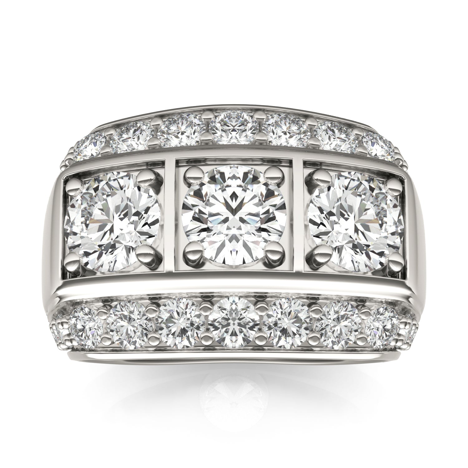 3 1/6 CTW Round Caydia® Lab Grown Diamond Three Stone Accented Mens Ring