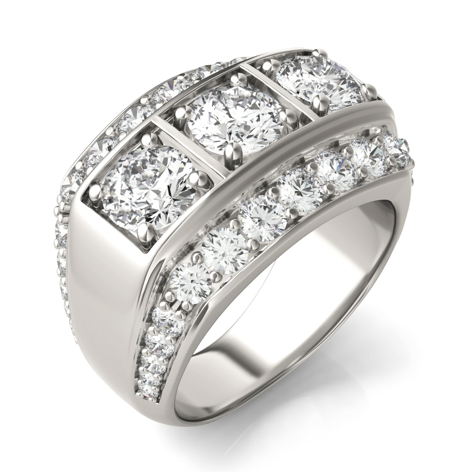 3 1/6 CTW Round Caydia® Lab Grown Diamond Three Stone Accented Mens Ring