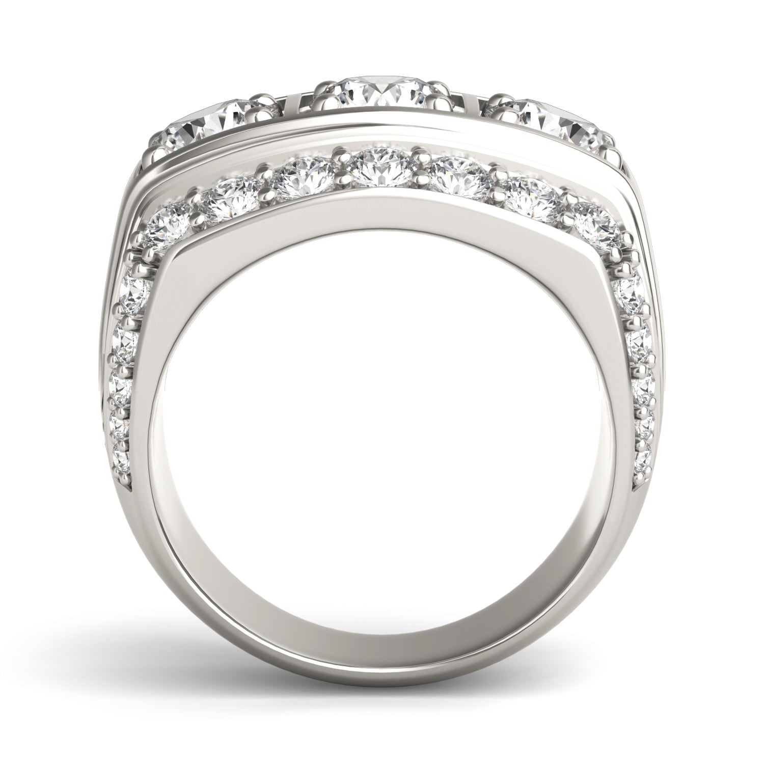 3 1/6 CTW Round Caydia® Lab Grown Diamond Three Stone Accented Mens Ring