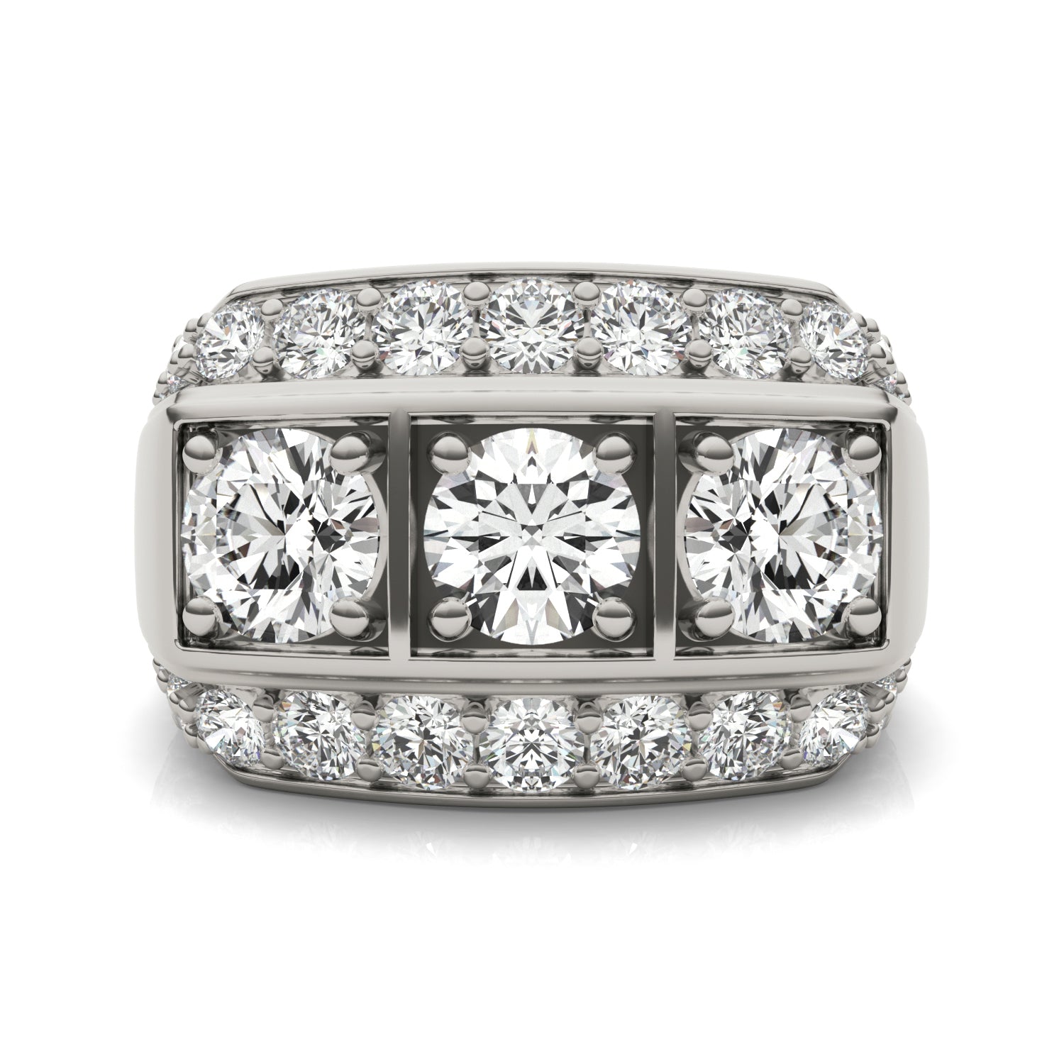 3 1/6 CTW Round Caydia® Lab Grown Diamond Three Stone Accented Mens Ring