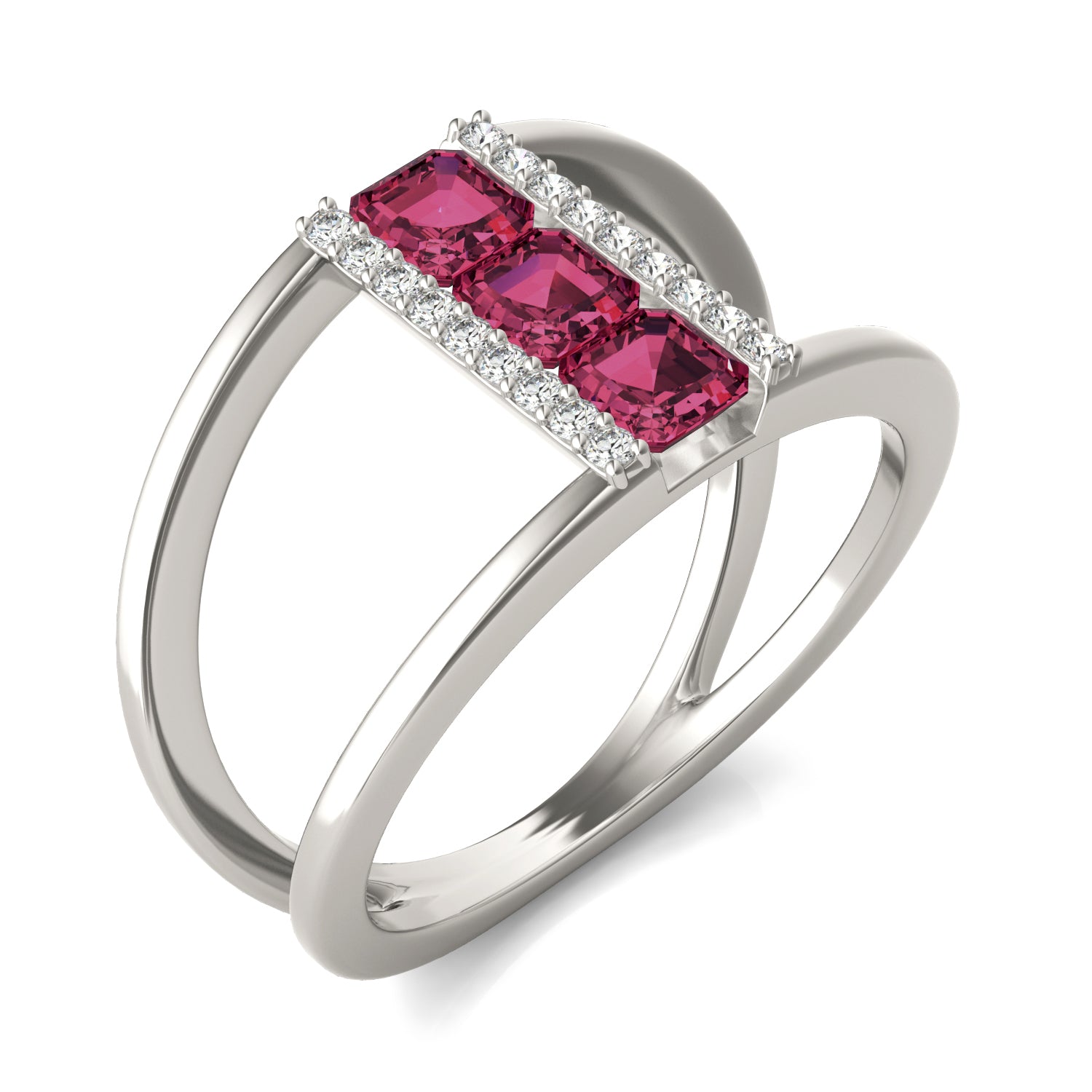 1/5 CTW Round Caydia® Lab Grown Diamond Geometric Fashion Ring featuring Created Ruby