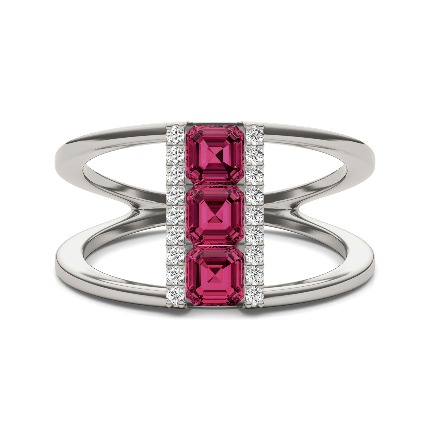 1/5 CTW Round Caydia® Lab Grown Diamond Geometric Fashion Ring featuring Created Ruby