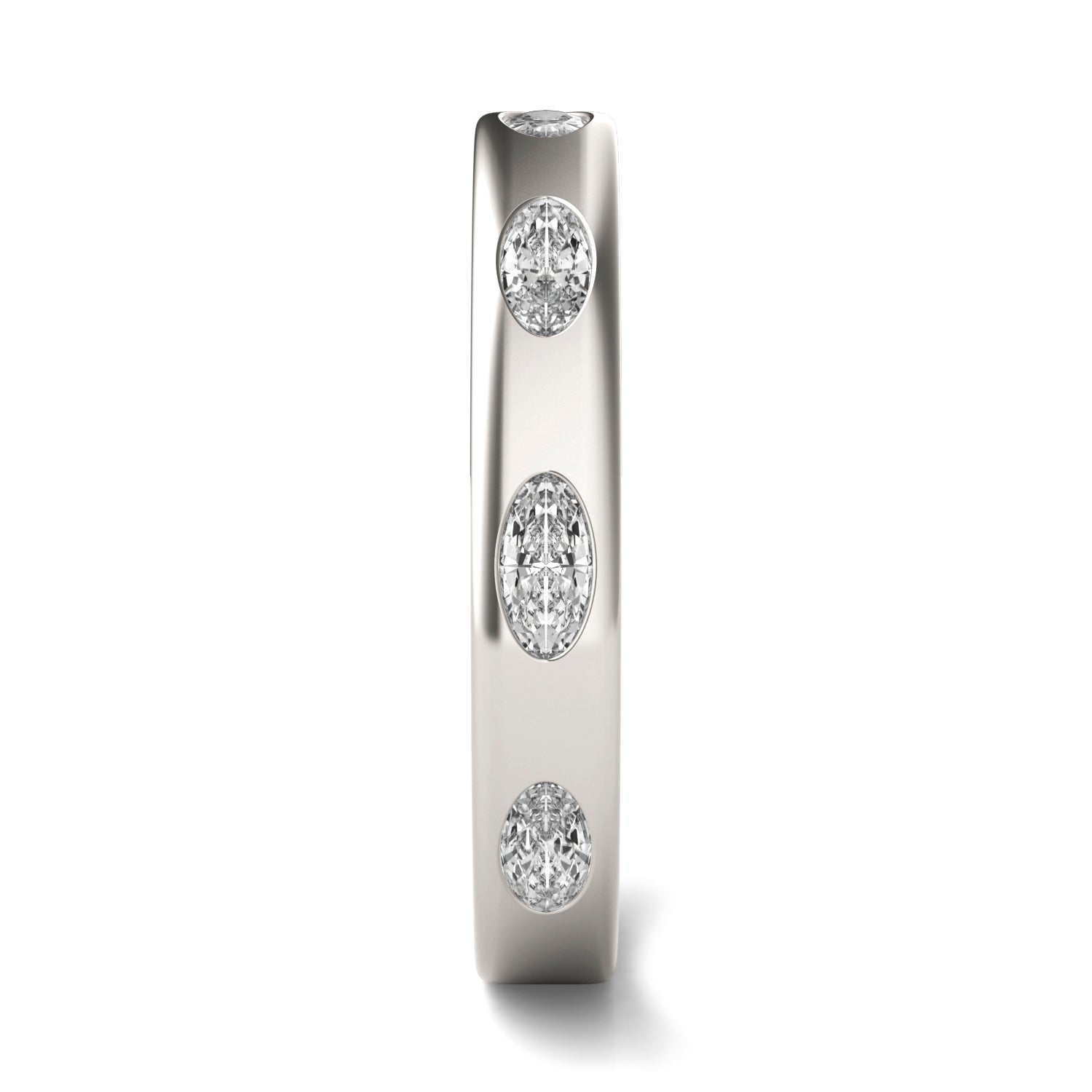 0.70 CTW DEW Oval Forever One™ Moissanite Bezel Set Seven Stone Ring