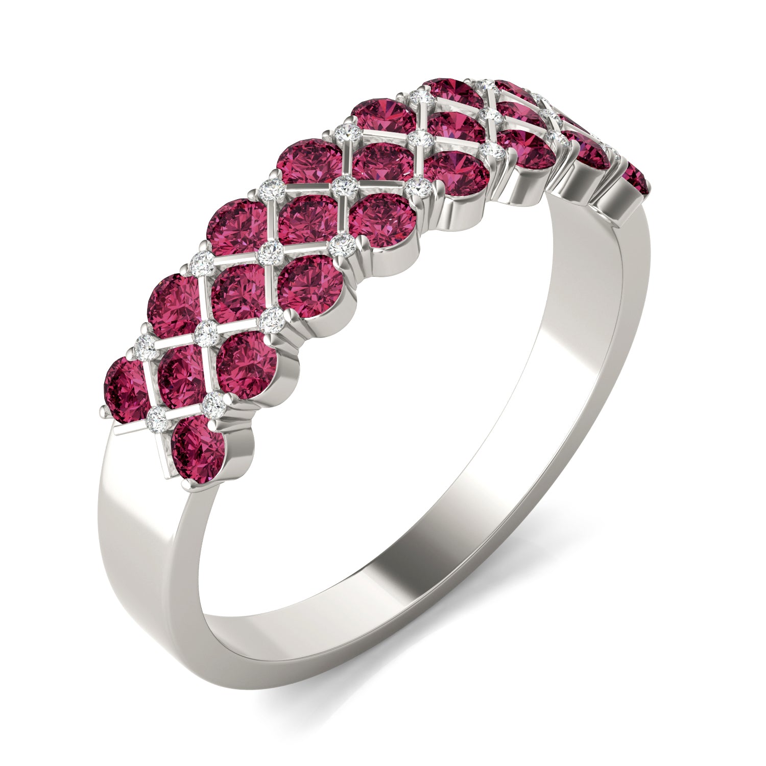 1/15 CTW Round Caydia® Lab Grown Diamond Three Row Anniversary Ring featuring Created Ruby
