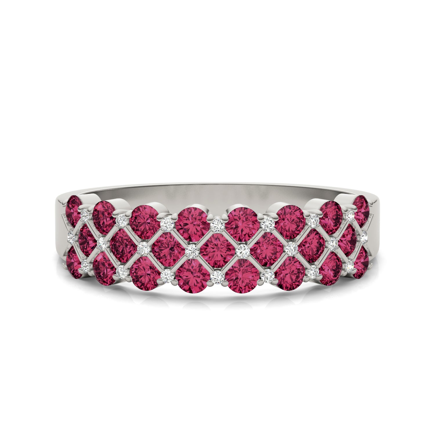 1/15 CTW Round Caydia® Lab Grown Diamond Three Row Anniversary Ring featuring Created Ruby