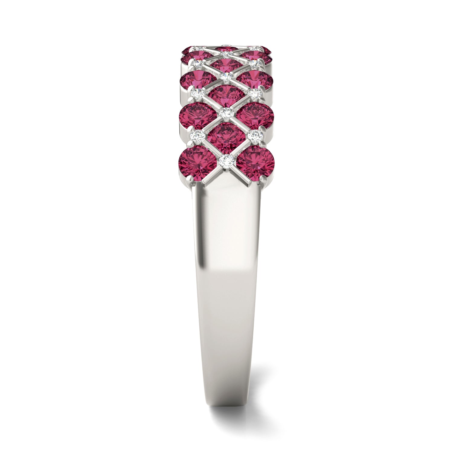 1/15 CTW Round Caydia® Lab Grown Diamond Three Row Anniversary Ring featuring Created Ruby