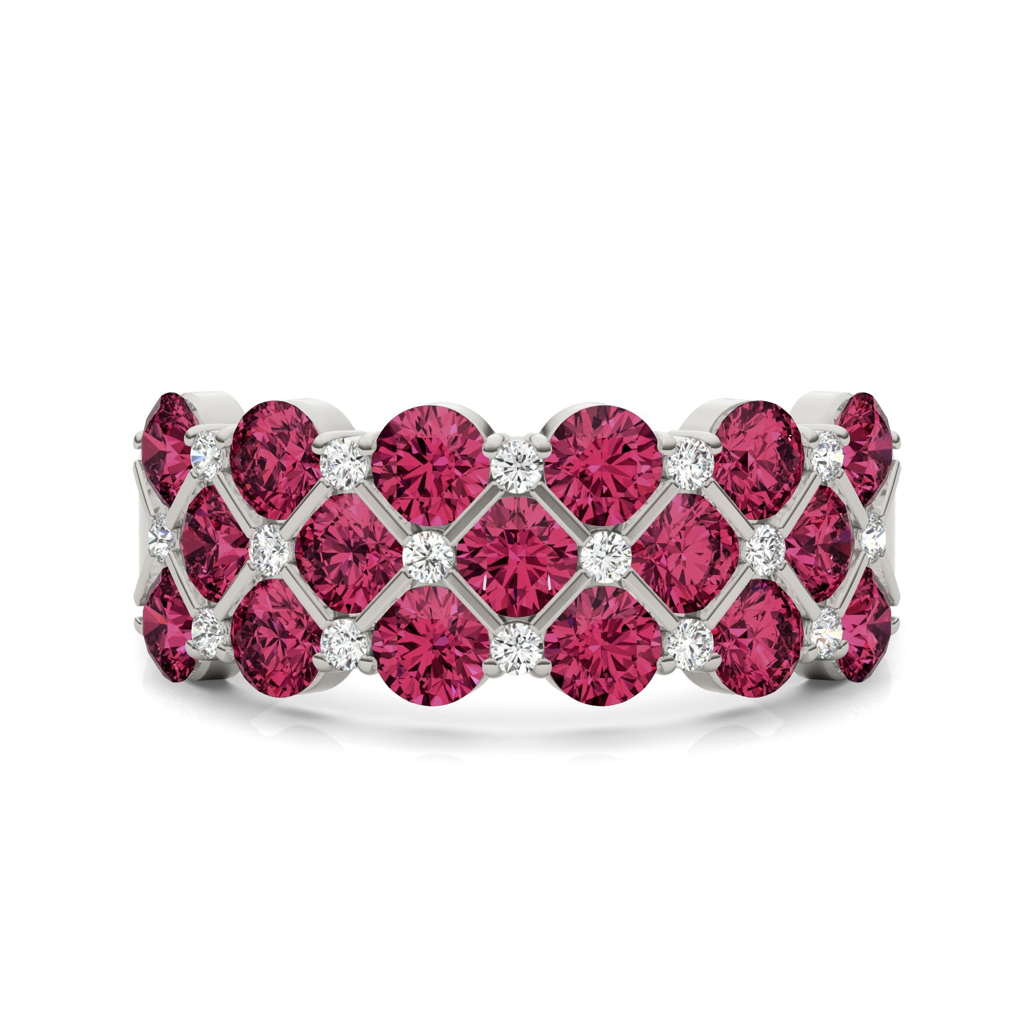 1/6 CTW Round Caydia® Lab Grown Diamond Three Row Anniversary Ring featuring Created Ruby