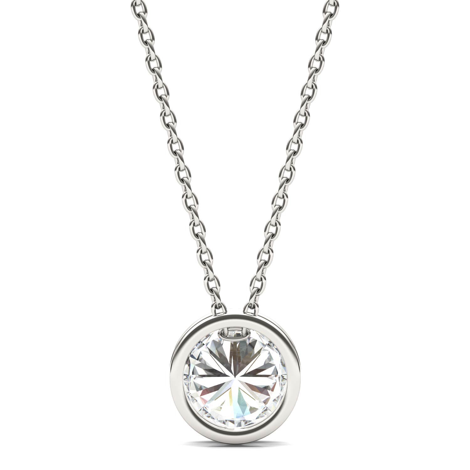 1.00 CTW DEW Round Forever One™ Moissanite Bezel Set Solitaire Pendant Necklace