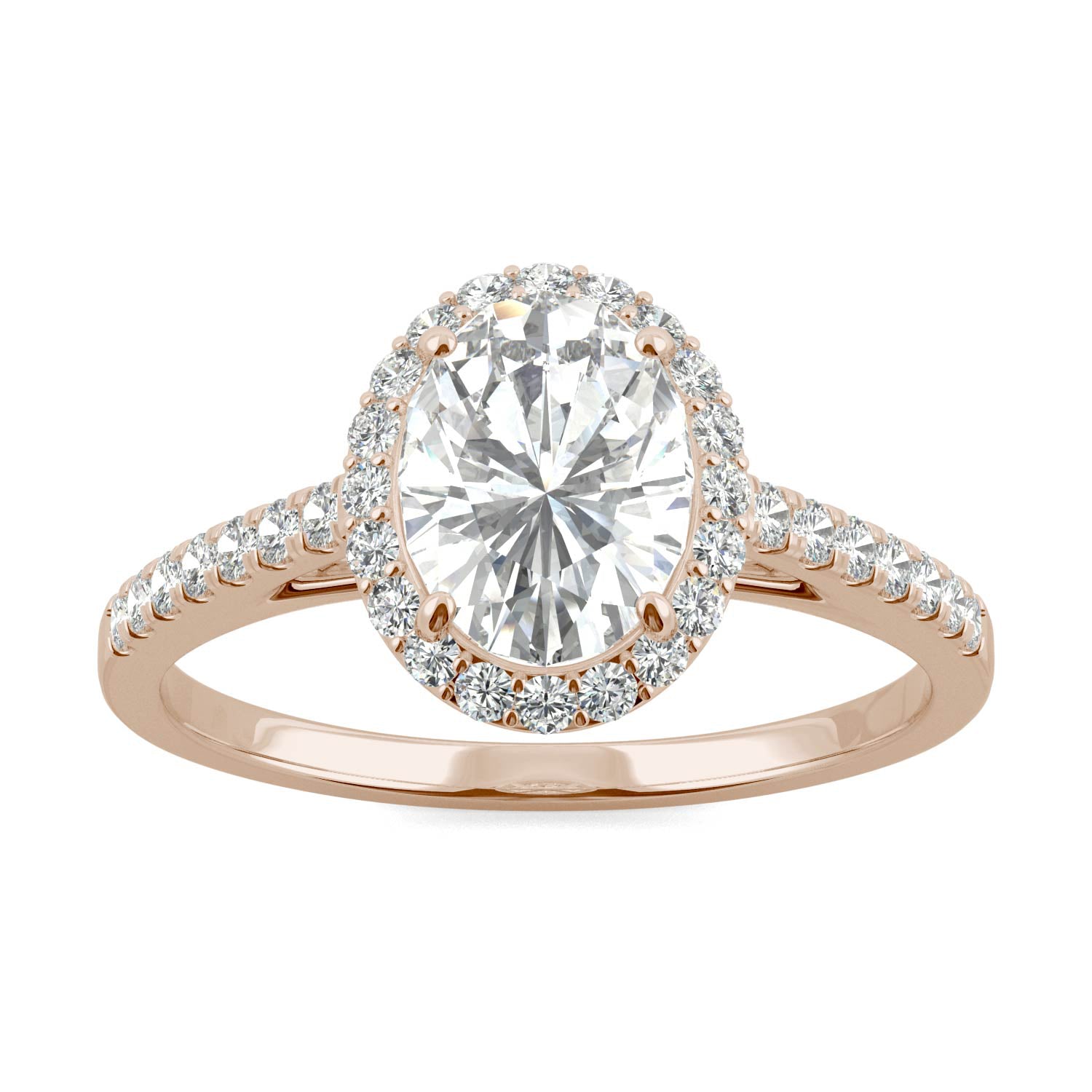 1.77 CTW DEW Oval Forever One™ Moissanite Halo with Side Accents Engagement Ring