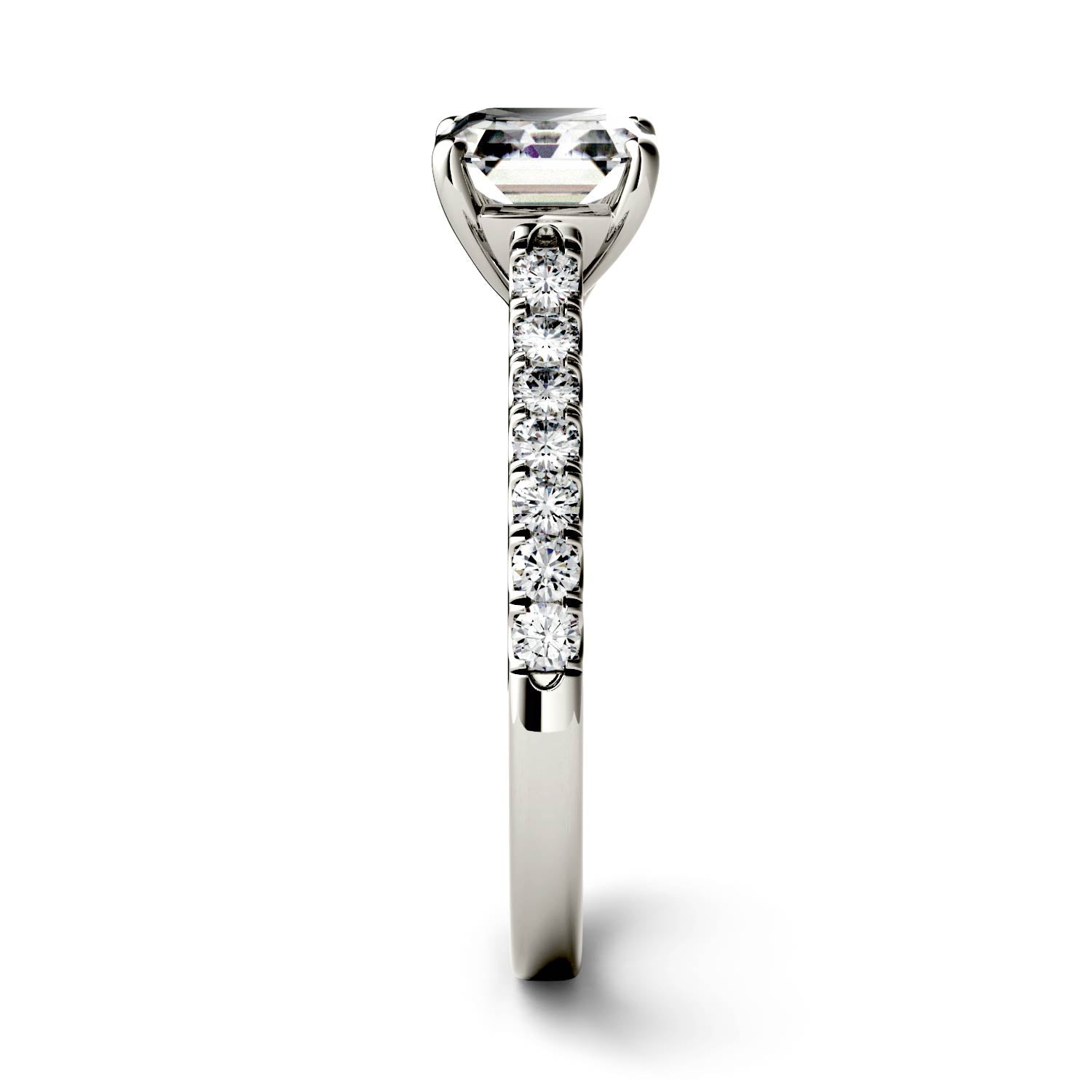 1.58 CTW DEW Asscher Forever One™ Moissanite Solitaire with Side Accents Engagement Ring